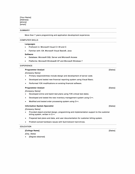 Entry level computer engineer sample resume
